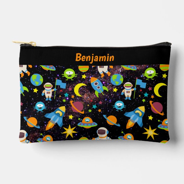 Pochette À Accessoires Kids Outer Space Rocket Planet Noir (Recto)