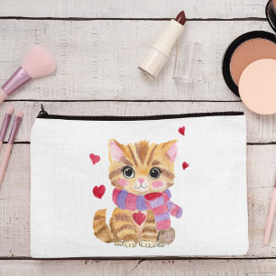 Pochette À Accessoires Kitty de la Saint-Valentin à l'aquarelle 