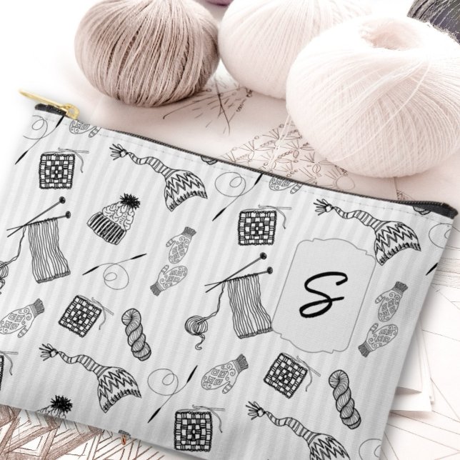 Pochette À Accessoires Knitting Project Hand Drawn Pattern (Créateur téléchargé)