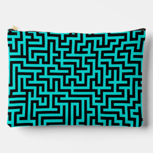 Pochette À Accessoires Labyrinthe lignes noir turquoise grand
