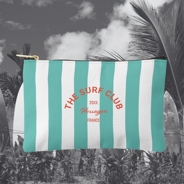 Pochette À Accessoires Le Surf Club Crest Turquoise Cabana Stripe (Créateur téléchargé)