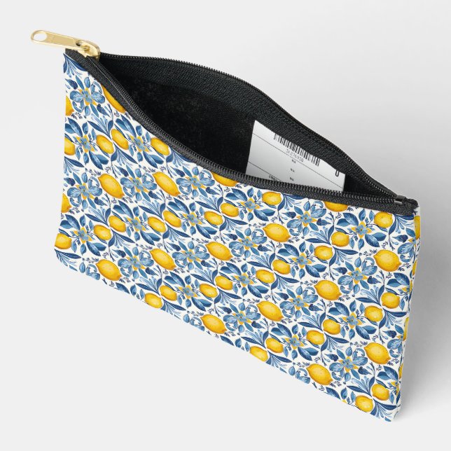 Pochette À Accessoires Lemon Botanical Blue and Yellow Summer Print (Ouvrir)