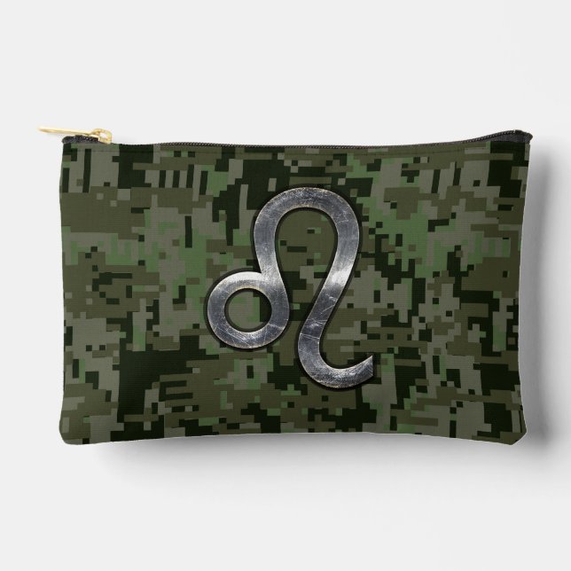 Pochette À Accessoires Léo Zodiac Sign on Green Digital Camo (Recto)