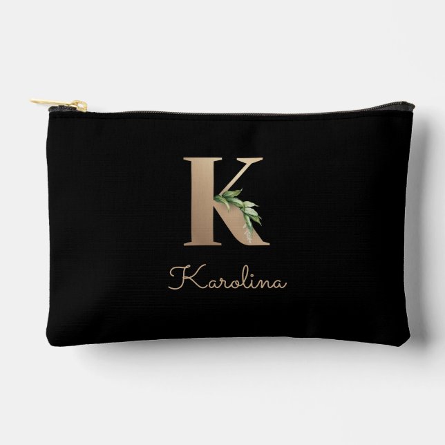 Pochette À Accessoires LETTRE D'OR MONOGRAPHIQUE BOtanique Élégante K (Recto)