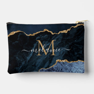 Pochette À Accessoires Lettre personnalisée en marbre bleu marine et nom