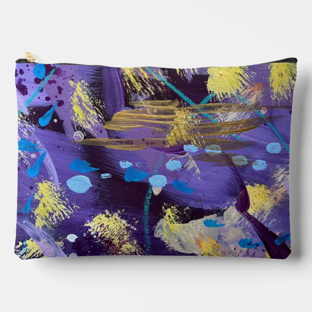 Pochette À Accessoires Lively, purple, blue, and gold abstract art  (Recto)