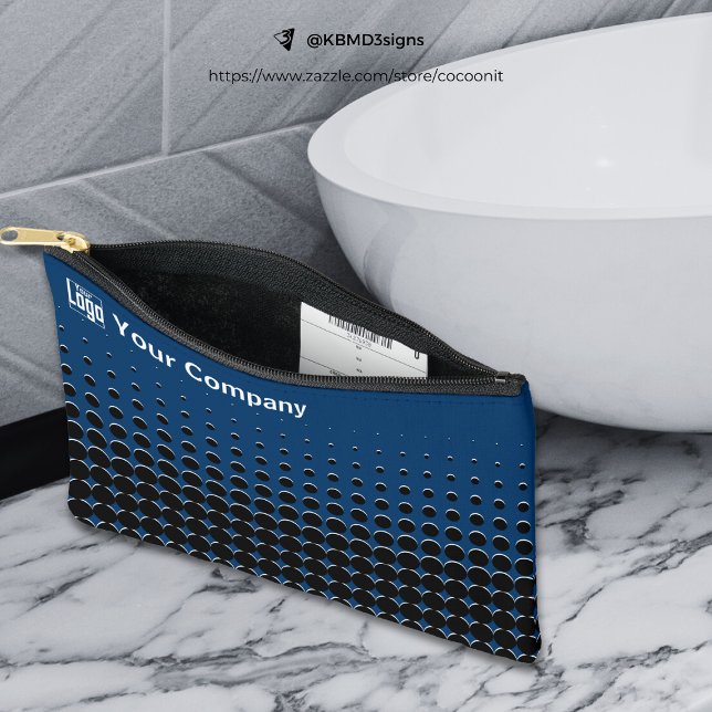 Pochette À Accessoires Logo de l'entreprise Motif demi-ton bleu noir blan (Company Logo Half Tone Pattern Blue Black White Accessory Pouch)