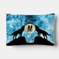 Loup hurlante pleine lune bleu noir Monogramme per