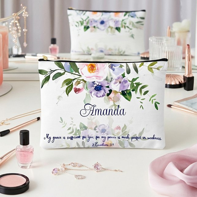 Pochette À Accessoires Ma grâce est suffisante, florale personnalisée (Créateur téléchargé)