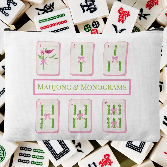 Pochette À Accessoires Mahjong et Monogrammes Coquette Bamboo Bows (Créateur téléchargé)