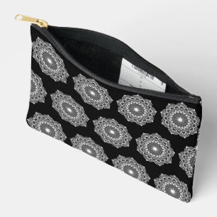 Pochette À Accessoires Mandala blanc sur fond noir