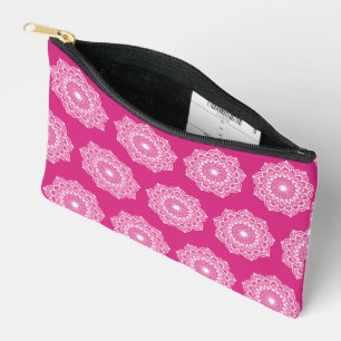 Pochette À Accessoires Mandala blanc sur fond rose