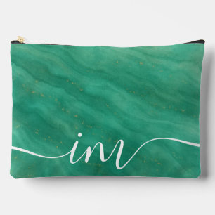 Pochette À Accessoires Marbre Abstrait vert avec initiales personnalisées