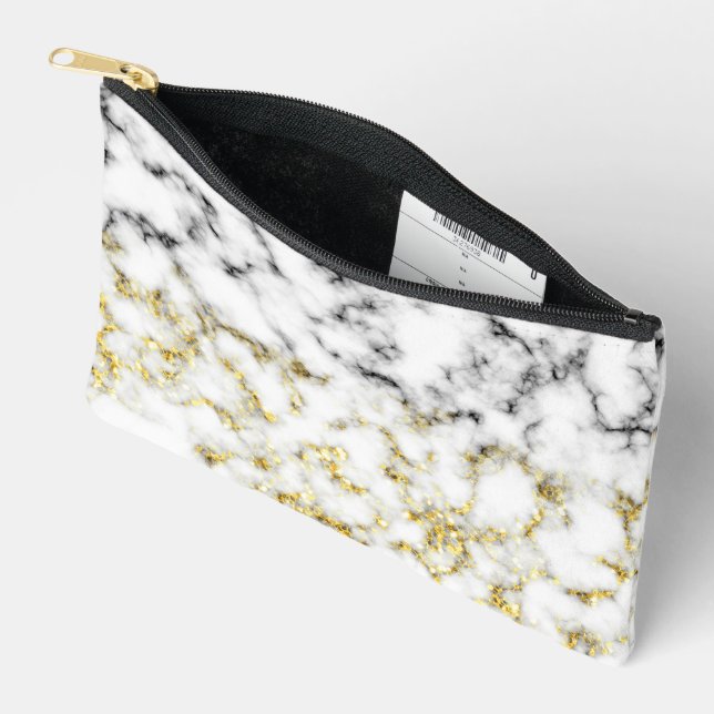 Pochette À Accessoires Marbre blanc noir faux brillant (Ouvrir)