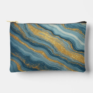 Pochette À Accessoires Marbre Bleu Abstrait Avec Veines D'or