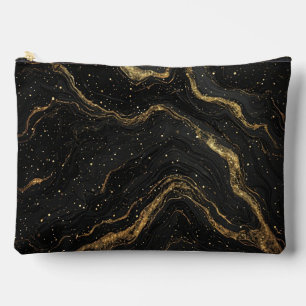 Pochette À Accessoires Marbre Noir Veines D'or Luxe Abstrait