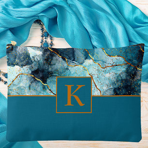 Pochette À Accessoires Marbre pailleté bleu et or monogrammé