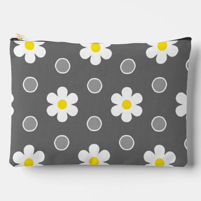 Pochette À Accessoires Marguerites et Pois gris et blancs (Recto)