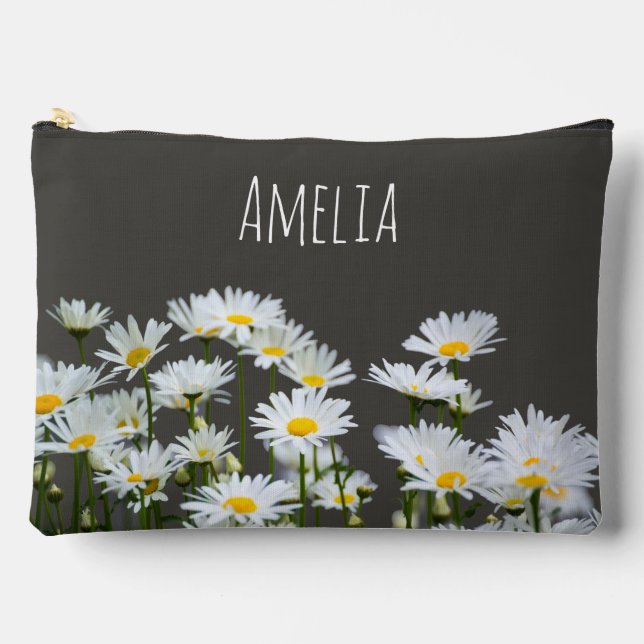 Pochette À Accessoires Marguerites sur gris Personnalisé (Recto)