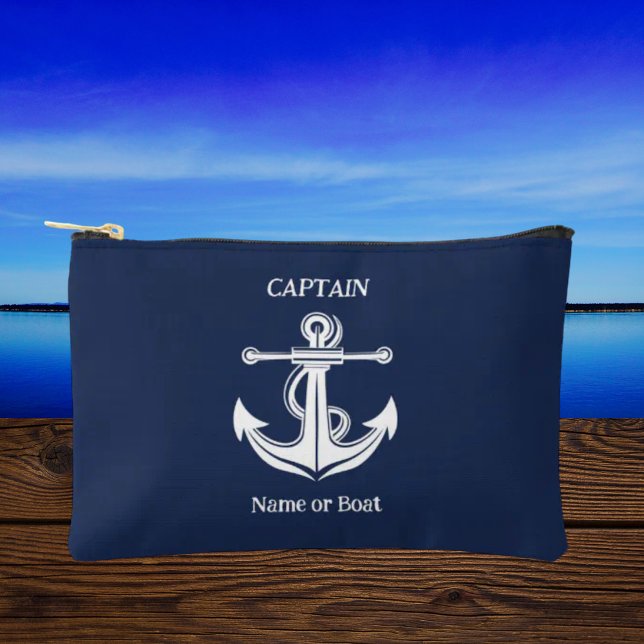 Pochette À Accessoires Marine Blue Captain Ancre Nom du bateau nautique (Créateur téléchargé)
