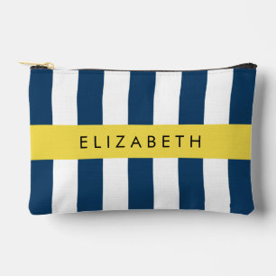 Pochette À Accessoires Marine Blue Stripes, Motif rayé, Votre nom