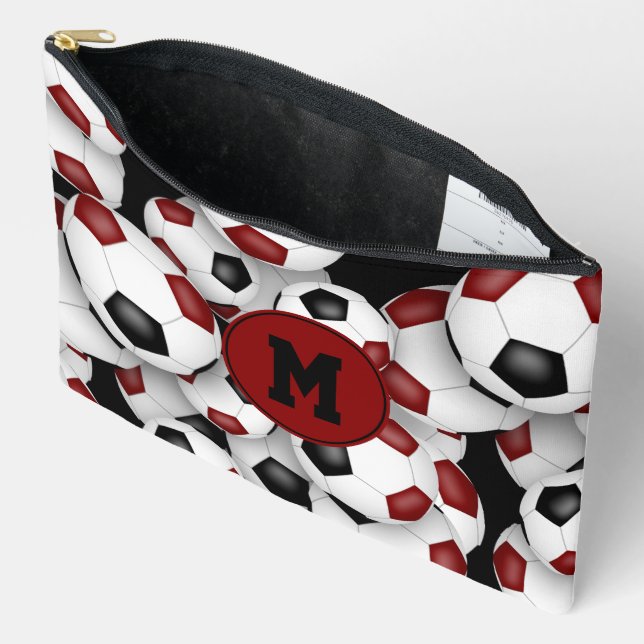 Pochette À Accessoires maroon noir monogramm balls de football motif (Ouvrir)