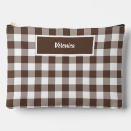 Pochette À Accessoires Marron Chocolat Carreaux Gingham Personnalisé