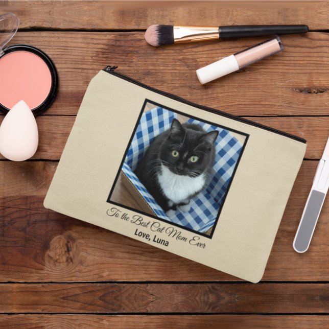 Pochette À Accessoires Meilleur chat Maman toujours Photo personnalisée e (Créateur téléchargé)