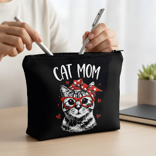 Pochette À Accessoires Mère chat tendance avec lunettes et bandana noir
