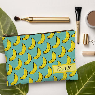 Pochette À Accessoires Mignon bleu aqua jaune banane personnalisé