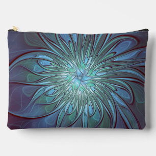 Pochette À Accessoires Moderne Abstrait tendance Fleur bleue Fractal Art