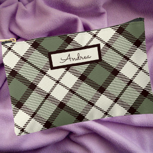 Pochette À Accessoires Moderne Classic Sage Vert Plaid Monogramme