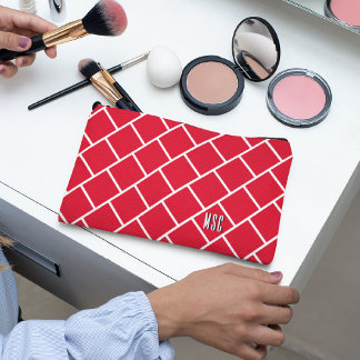 Pochette À Accessoires Monogram, Red & White Stylish Trellis Pattern