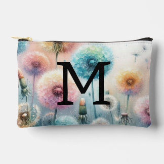 Pochette À Accessoires Monogramme aquarelle florale pissenlits roses bleu