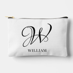 Pochette À Accessoires Monogramme blanc élégant et personnalisé initial