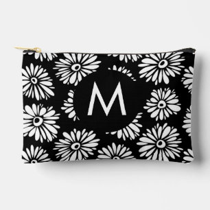 Pochette À Accessoires Monogramme Daisy Noir et Blanc Groovy Minimaliste