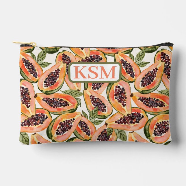 Pochette À Accessoires Monogramme d'aquarelle de fruits papaye (Recto)