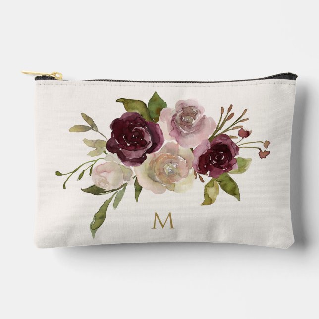Pochette À Accessoires Monogramme d'aquarelle florale rose-bourgogne mode (Recto)