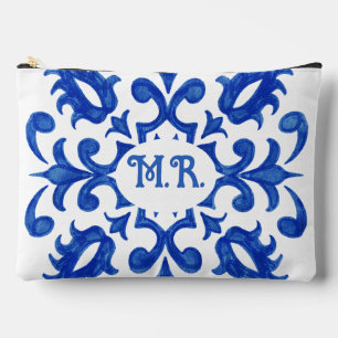 Pochette À Accessoires Monogramme de carreau bleu portugais méditerranéen