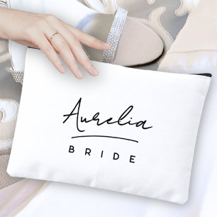 Pochette À Accessoires Monogramme de mariée personnalisée Moderne Neutre