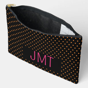 Pochette À Accessoires Monogramme de points orange rose noir simple