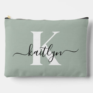 Pochette À Accessoires Monogramme de style moderne vert sauge