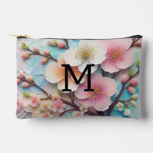 Pochette À Accessoires Monogramme dentelle rose pastel fleurs de cerisier