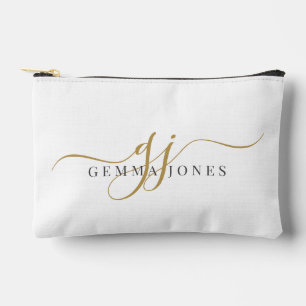 Pochette À Accessoires Monogramme élégant en écriture dorée
