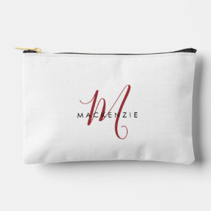 Pochette À Accessoires Monogramme élégant moderne blanc rouge script