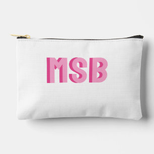 Pochette À Accessoires Monogramme en bloc d'ombre rose Preppy, personnali
