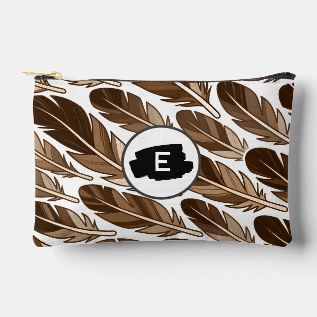 Pochette À Accessoires Monogramme en plume Boho personnalisé Petite poche (Recto)