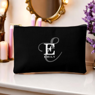 Pochette À Accessoires Monogramme et nom de calligraphie stylée noire
