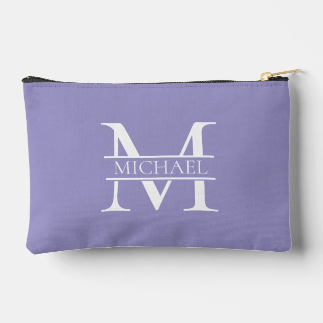 Pochette À Accessoires Monogramme et nom Elegant Purple Personnalisé (Verso)
