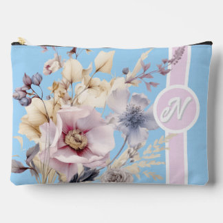Pochette À Accessoires Monogramme floral bleu pastel et rose